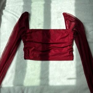 Princess Polly Red Ruched Long Sleeve Blouse